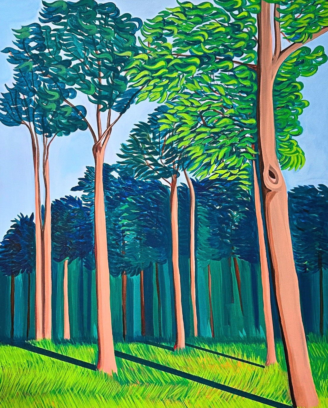 “THE AFTERNOON BREEZE AT HOME” (Framed in solid white oak wood, 30”x24” Acrylic on canvas)