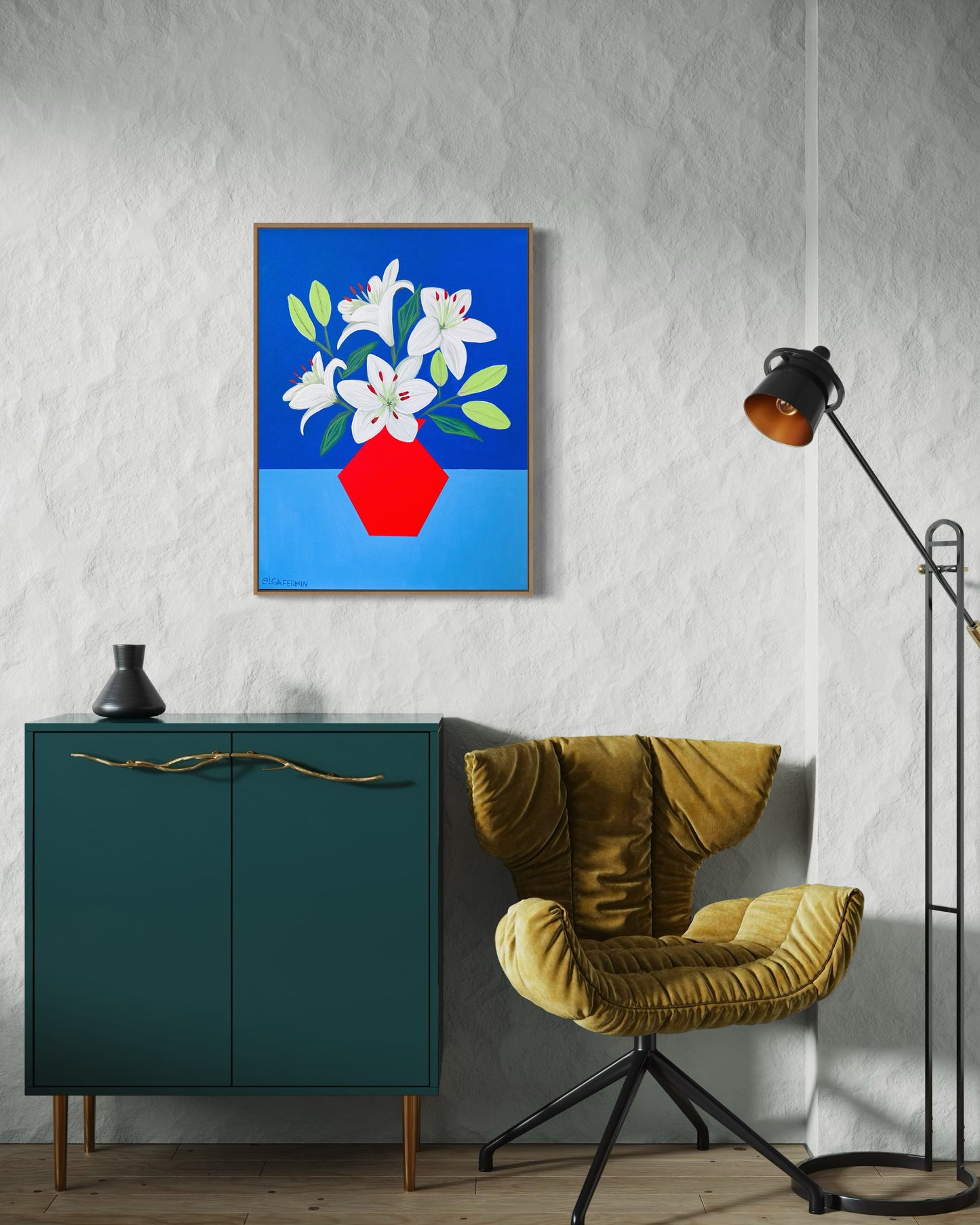 “RESILIENT LILIES” (20”x16” FRAMED ORIGINAL PAINTING)