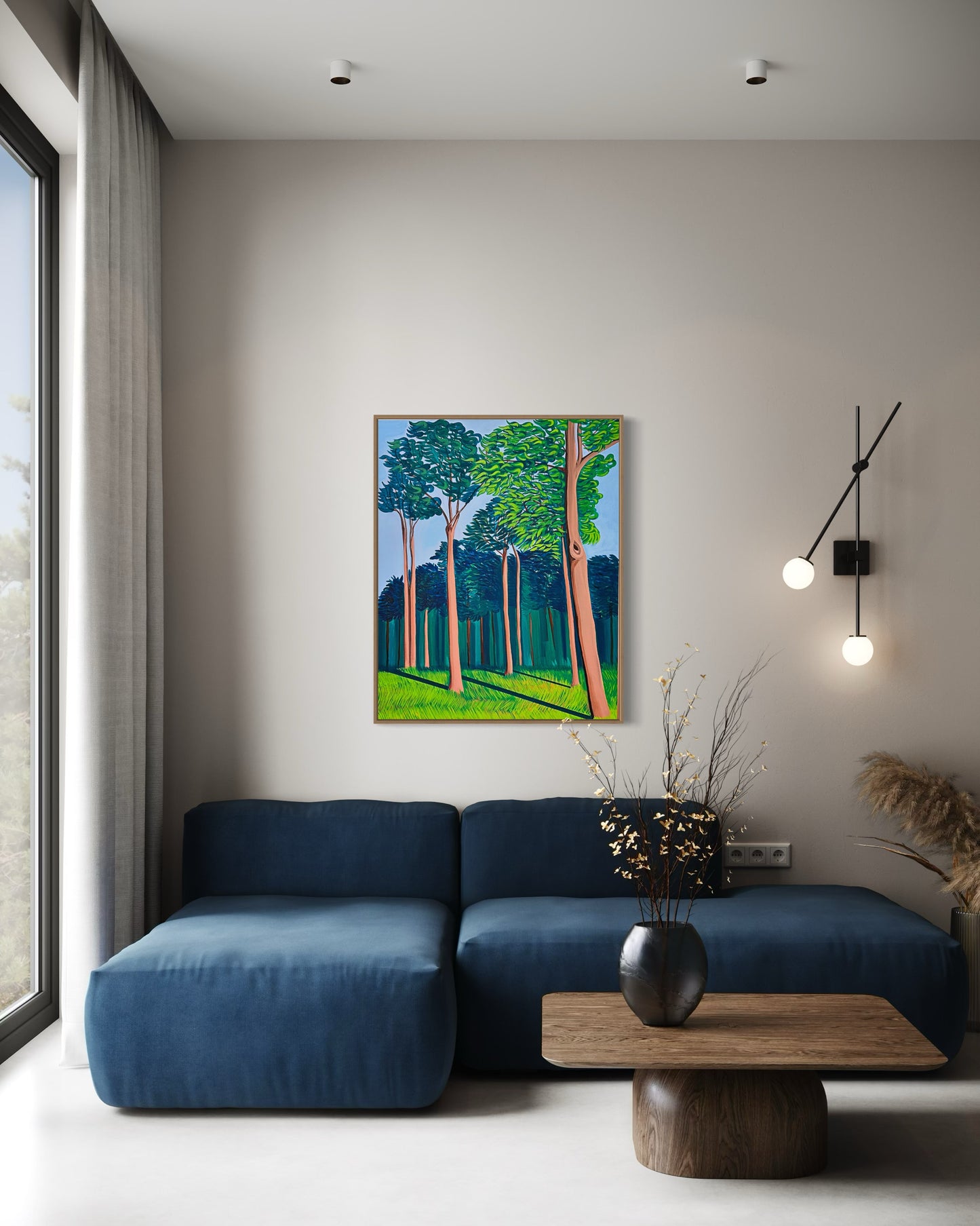 “THE AFTERNOON BREEZE AT HOME” (Framed in solid white oak wood, 30”x24” Acrylic on canvas)