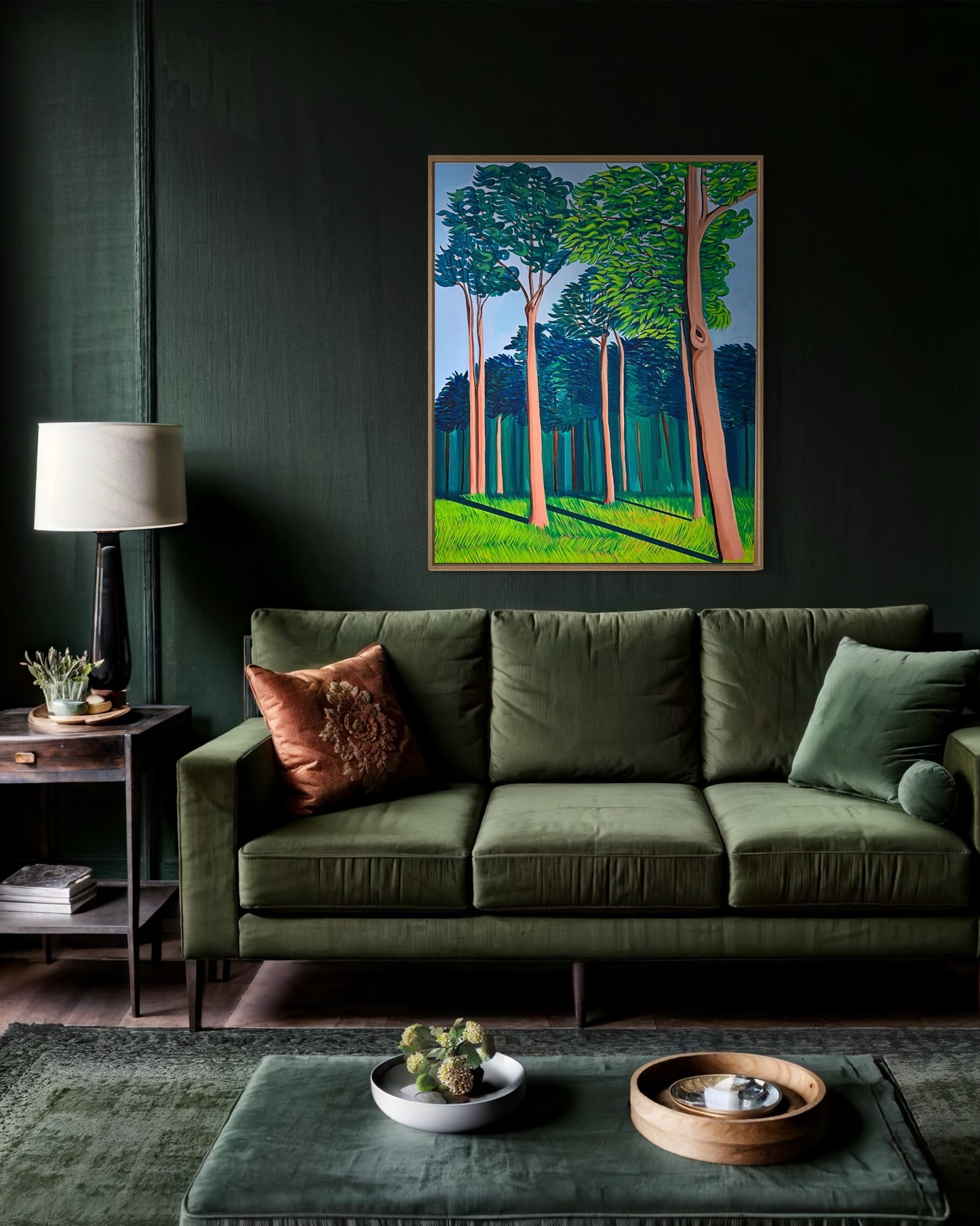 “THE AFTERNOON BREEZE AT HOME” (Framed in solid white oak wood, 30”x24” Acrylic on canvas)