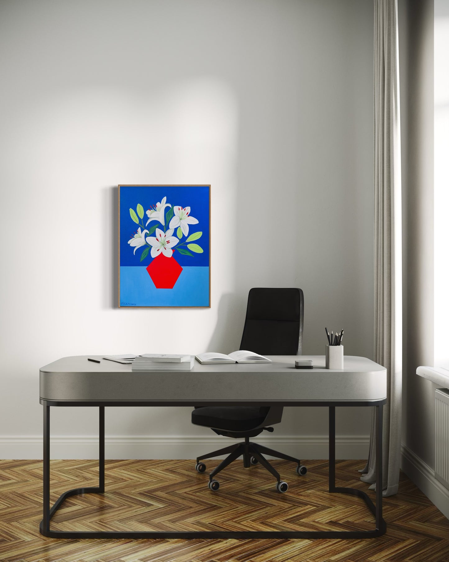 “RESILIENT LILIES” (20”x16” FRAMED ORIGINAL PAINTING)