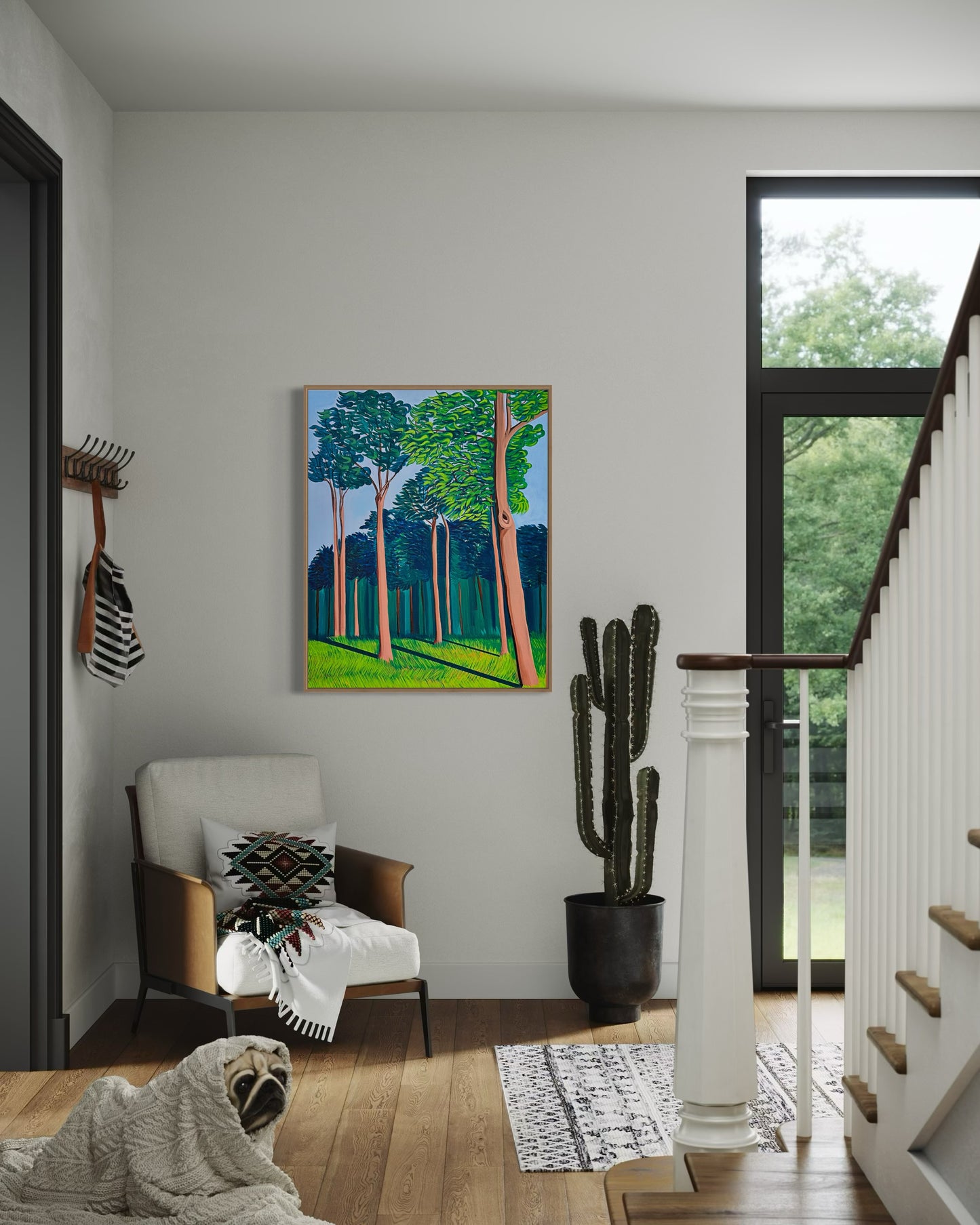 “THE AFTERNOON BREEZE AT HOME” (Framed in solid white oak wood, 30”x24” Acrylic on canvas)