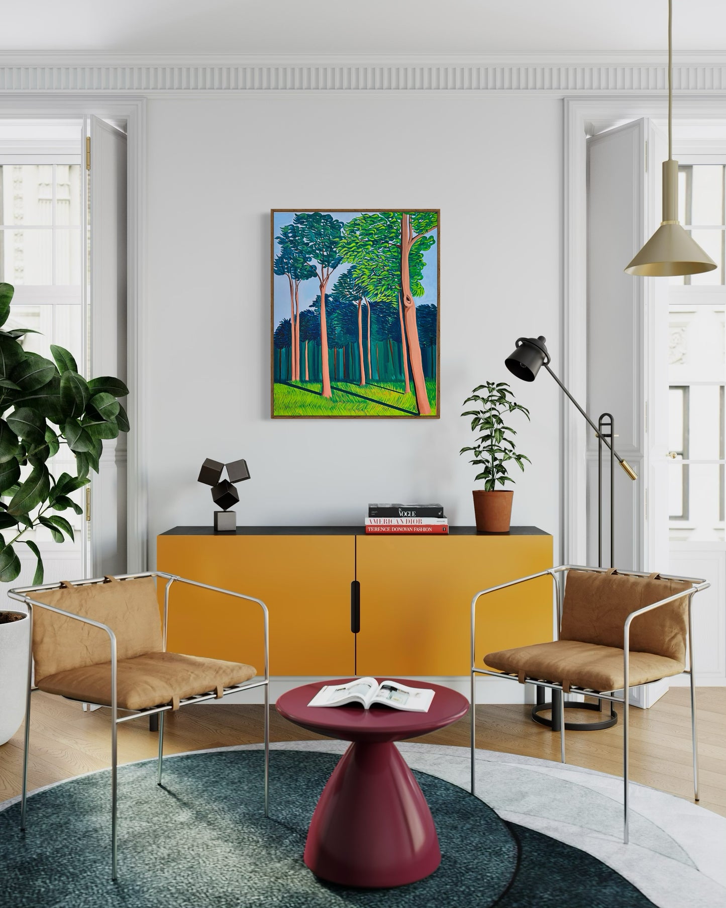 “THE AFTERNOON BREEZE AT HOME” (Framed in solid white oak wood, 30”x24” Acrylic on canvas)