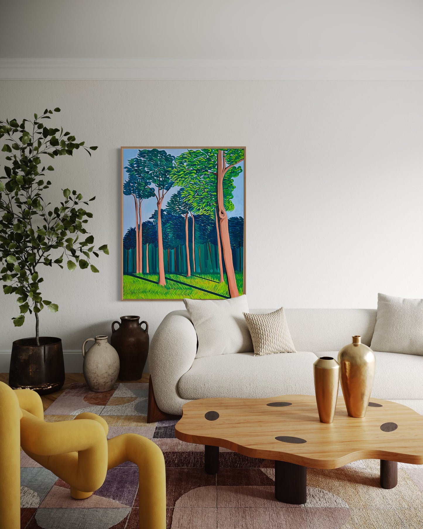 “THE AFTERNOON BREEZE AT HOME” (Framed in solid white oak wood, 30”x24” Acrylic on canvas)