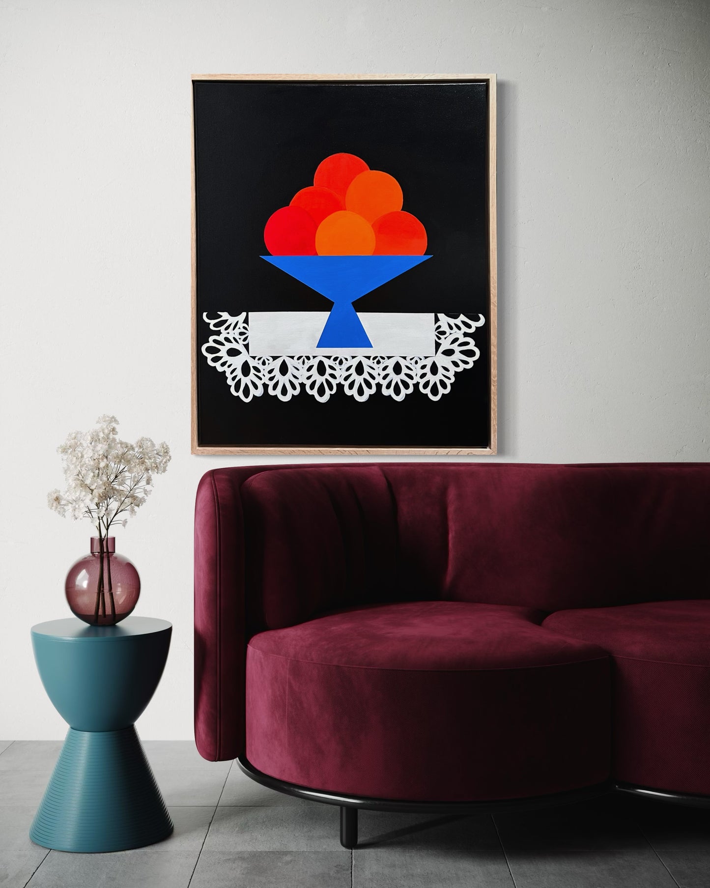 Abundant” (Framed in solid white oak wood, 30”x24” Acrylic on canvas)