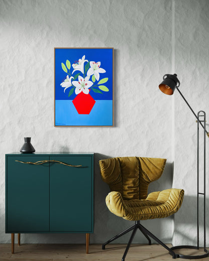 “RESILIENT LILIES” (20”x16” FRAMED ORIGINAL PAINTING)
