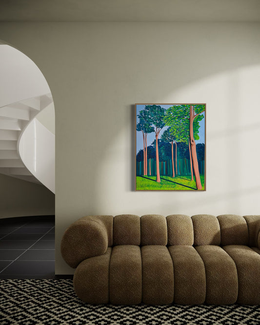 “THE AFTERNOON BREEZE AT HOME” (Framed in solid white oak wood, 30”x24” Acrylic on canvas)