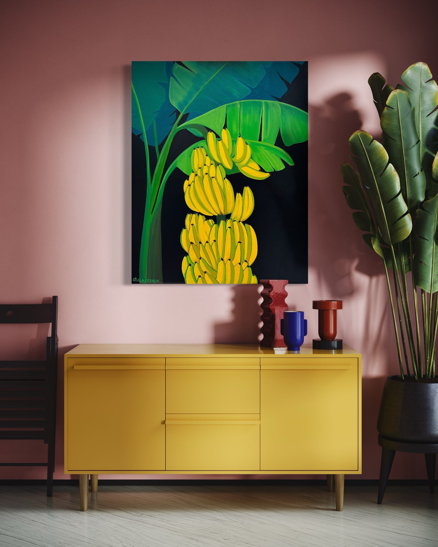 THERE ARE PLENTY OF BANANAS ON THE TREE - 24"X 30" ORIGINAL PAINTING (Unframed)