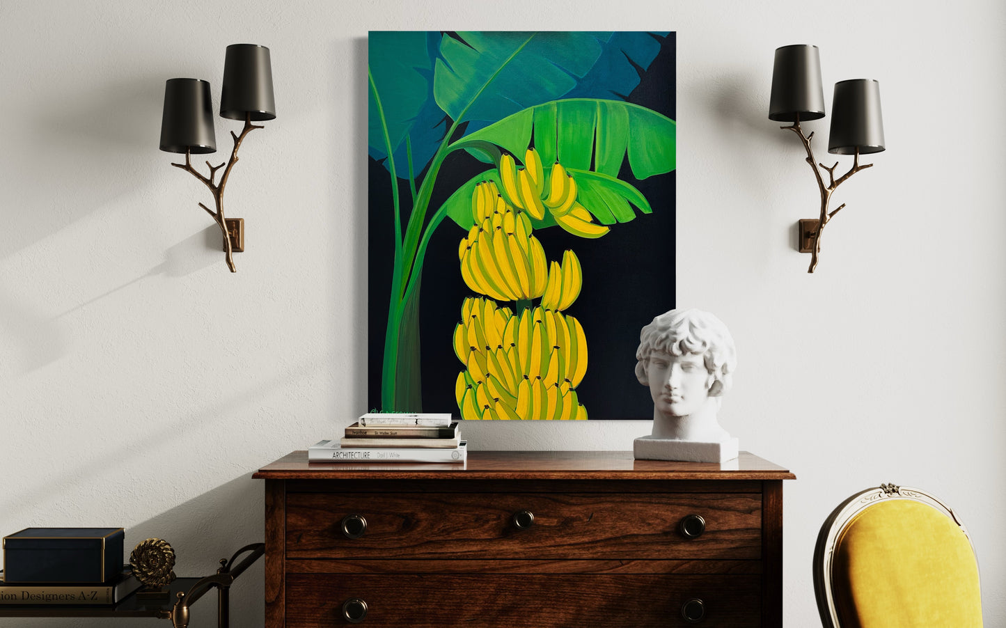 THERE ARE PLENTY OF BANANAS ON THE TREE - 24"X 30" ORIGINAL PAINTING (Unframed)