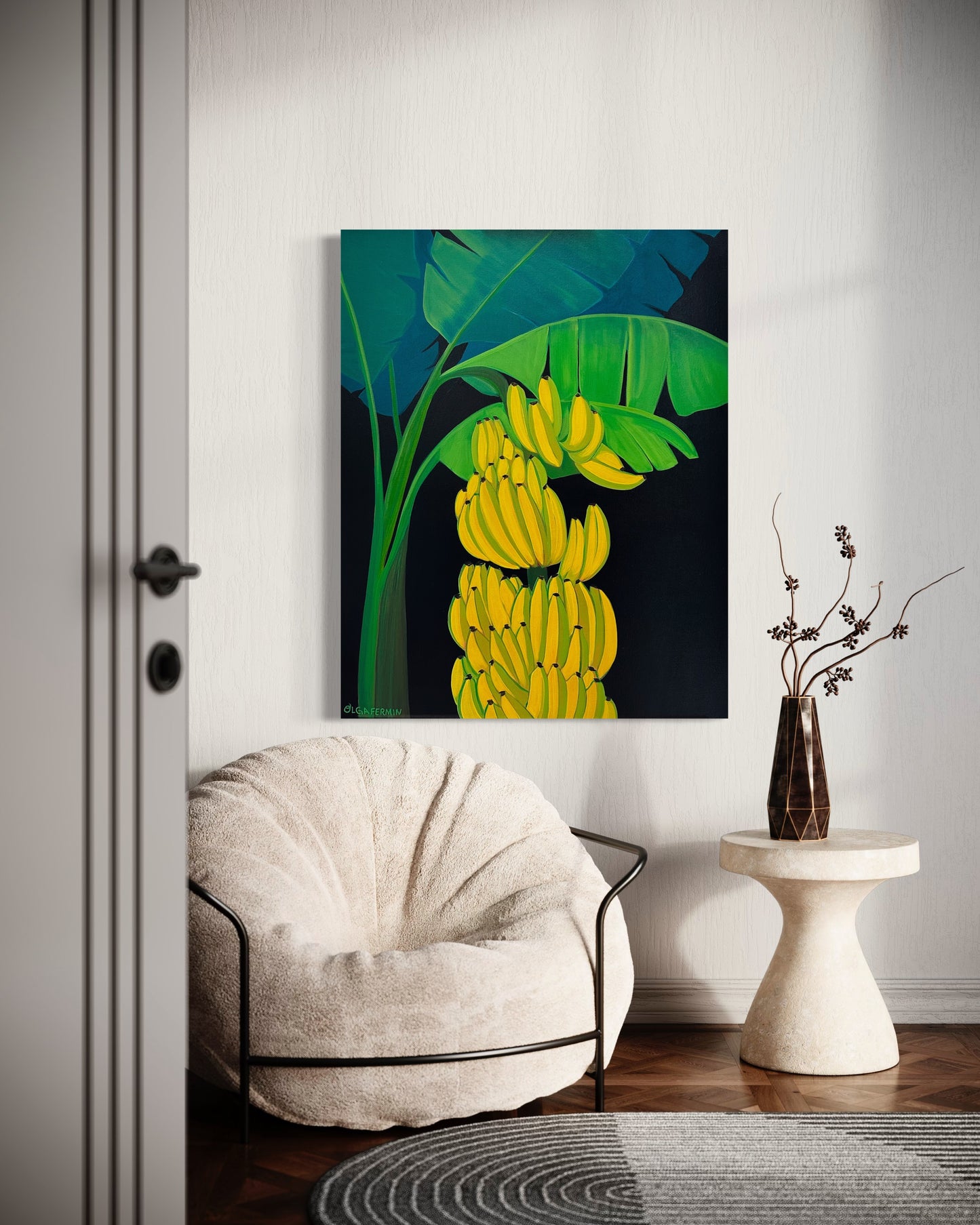 THERE ARE PLENTY OF BANANAS ON THE TREE - 24"X 30" ORIGINAL PAINTING (Unframed)