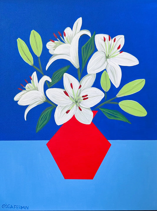 “RESILIENT LILIES” (20”x16” FRAMED ORIGINAL PAINTING)